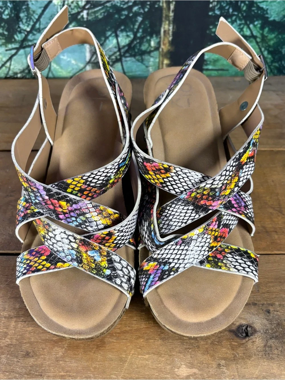 Yoki Netta-50 Multicolor Snake Print Wedge Sandals Size 6